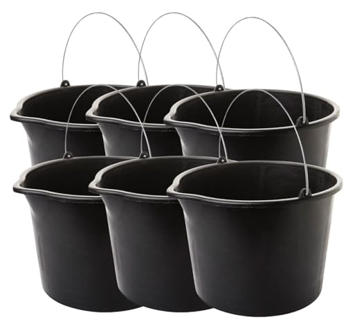 6er Set Baueimer 12L mit Metallbügel, Eimer mit Ausguss, Putzeimer 30 cm Durchmesser, Robust & Vielseitig Made in EU von SUSTANIA