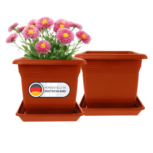 Sustania 2er Set Mediterranes Pflanzenwunder: 16L Premium-Blumentopf (28×28 cm) in sonnenverwöhntem Terrakotta – Deutsche Meisterqualität mit Untersetzer! von Sustania