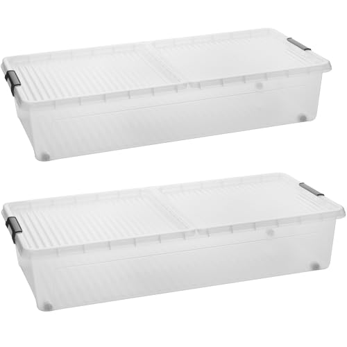 Sustania Unterbett-Aufbewahrungsboxen 2er Set mit Rollen & geteiltem Deckel, Maße: 78x38x16 cm, Unterbettbox 32L, Unterbettkommode Made in EU von SUSTANIA