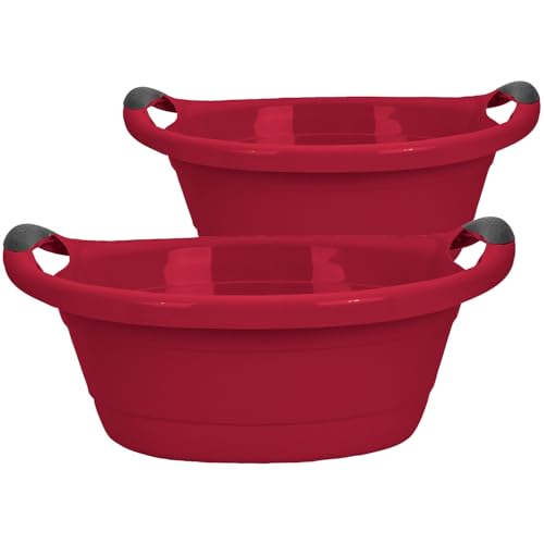 Wäschewanne 2er Set - 25 Liter Wäschekorb Rot - Made in EU - Platzsparende Waschschüssel mit Griffen, 62 * 43 * 27 cm von SUSTANIA