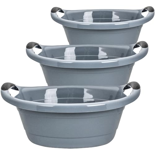 Wäschewanne 3er Set - 15 Liter Wäschekorb Grau - Made in EU - Platzsparende Waschschüssel mit Griffen, 50 * 38 * 18 cm Wäschewanne 3er Set - 15 Liter Wäschekorb Grau - Made in EU - Platzsparende Waschschüssel mit Griffen, 50 * 38 * 18 cm von Sustania