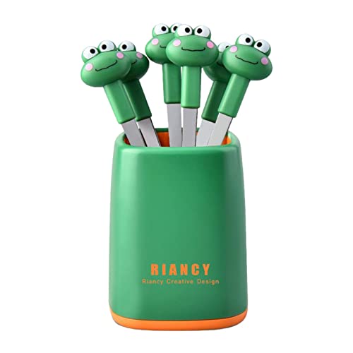 Sustrato 6 Stück Fingerfood Spieße Obstgabeln Kinder Cocktailspieße Edelstahl Sticks Frosch Obstspieße Wiederverwendbar Bowlegabeln Mini Dessertgabeln Für Früchte Sandwich Party Bento, Dunkelgrün von SUSTRATO