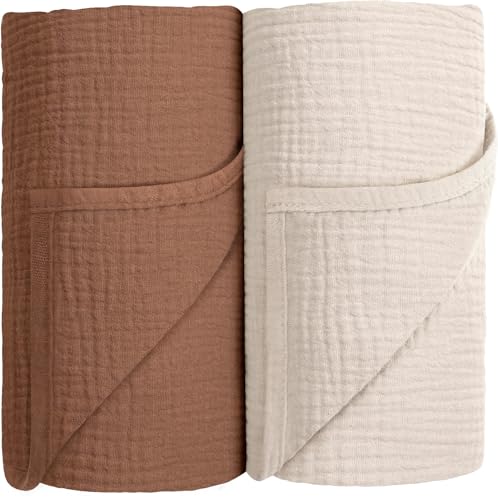 Susurration Baby Pucktuch Musselin Decke 100% Baumwolle Dünne Atmungsaktive Babydecke Baby Swaddle Decke Tücher für Junge und Mädchen 2 Stück 100x100cm (braun) von Susurration