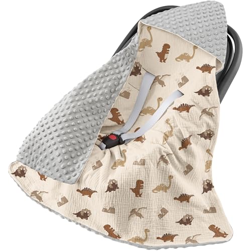 Susurration Einschlagdecke Babyschale Baby Decke 90x90 cm Kinderwagen und Kindersitze universal Baby Babydecke für Neugeborenen und Kleinkinder Einschlagsdecken Punkt Gurt(Dinosaurier) von Susurration