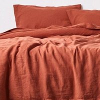 Terrakotta Rotes Leinen Bettlaken, Reines Flaches Bettlaken Mit 2 Kissenbezügen, Leinenbettwäsche Set von SutiRang