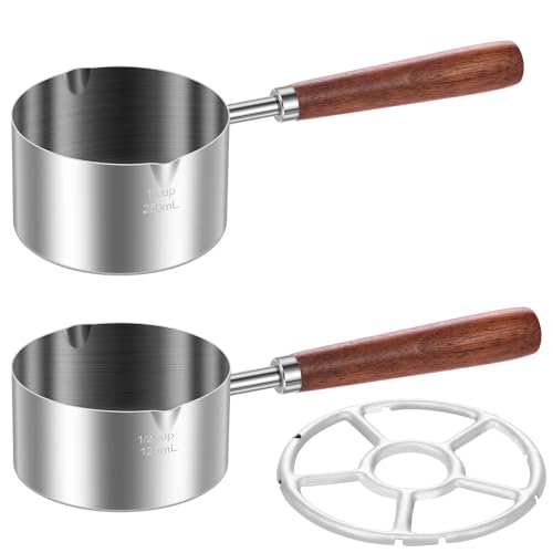 125ml +250ml Milchtopf Induktion, Edelstahl Tragbarer Milchtopf Mit Herdrost, Kleiner Milchtopfs Mit langem Griffdesign, Kleiner Topf mits Ausgießern Ausgestattet, Zum Kochen von Milch, Soßen, Nudeln von Sutowe