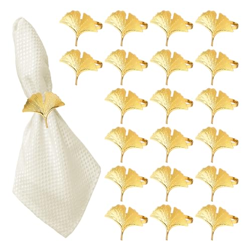 20 Stück Serviettenringe Goldener, Metall Serviettenschnallen, Ginkgo Serviettenhalter, Elegante Servietten Schnallen, Einzigartiger Form Napkin Rings für Familienessen Restaurantparty Tischdekoration von Sutowe