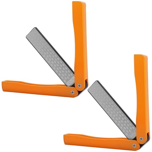 2er-Pack messerschleifer ​​mit 400er/600er Körnung, faltbarer Diamant-Knife Sharpener, Doppelseitiger, Leichter Messerschärfer für Küche und Outdoor(Orange) von Sutowe