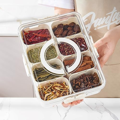Geteiltes Serviertablett mit Deckel und Griff, tragbarer Snack-Platten, Organizer mit 8 Fächern, wiederverwendbares Kunststoff-Vorspeisen-Tablett, gute Abdichtung, Snack-geteilte Platte für Nüsse, von Sutowe
