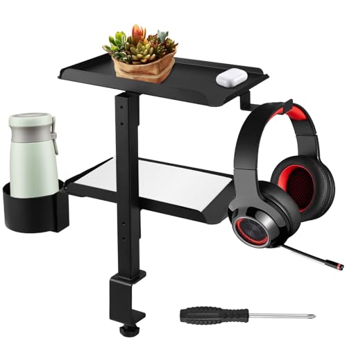 Sutowe 28cm Clamp-on Schreibtisch Organizer, 2-Tier Regal Mit Getränkehalter und Kopfhörerhalter, DIY Untertischregal für die Montage Oben oder unten, ideal für Gaming-Geräte, Tischzubehör und mehr Sutowe 28cm Clamp-on Schreibtisch Organizer, 2-Tier Regal Mit Getränkehalter und Kopfhörerhalter, DIY Untertischregal für die Montage Oben oder unten, ideal für Gaming-Geräte, Tischzubehör und mehr von Sutowe