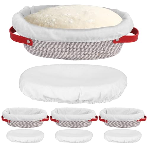 Sutowe 4 Stück Gärkorb aus Baumwolle, Ovaler Gärkorb mit Einsatz und Stoffbezug, 26x14x9,5cm Faltbarer Brotkorb mit Haken Zum Gären und Aufbewahren von Brot und Anderen kleinen Backwaren von Sutowe