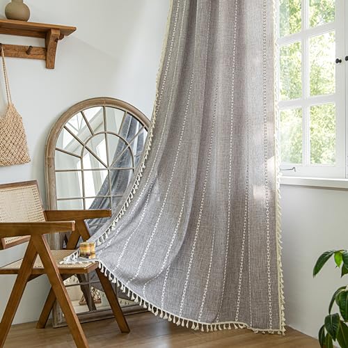 Sutuo Home Boho-Vorhänge für Schlafzimmer, Wohnzimmer, halbverdunkelnd, Leinen, Bauernhaus, Shabby-Chic-Stil, Quasten, Fensterbehandlung, Bohemian-Stickerei, Vorhang, Stangentasche, 1 Paneel (B x L), Sutuo Home Boho-Vorhänge für Schlafzimmer, Wohnzimmer, halbverdunkelnd, Leinen, Bauernhaus, Shabby-Chic-Stil, Quasten, Fensterbehandlung, Bohemian-Stickerei, Vorhang, Stangentasche, 1 Paneel (B x L), von Sutuo Home