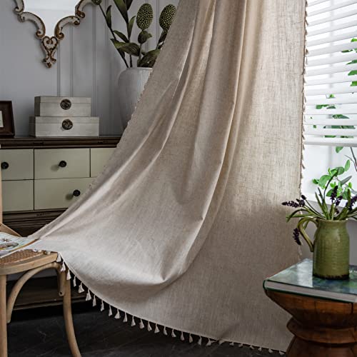 Sutuo Home Boho-Vorhänge in strukturierter Leinenoptik für Schlafzimmer, 183 cm lang, Stangendurchzug, schick, halbtransparent, Boho-Stil, handgefertigte Quasten, Fensterdekoration für Wohnzimmer, 1 von Sutuo Home