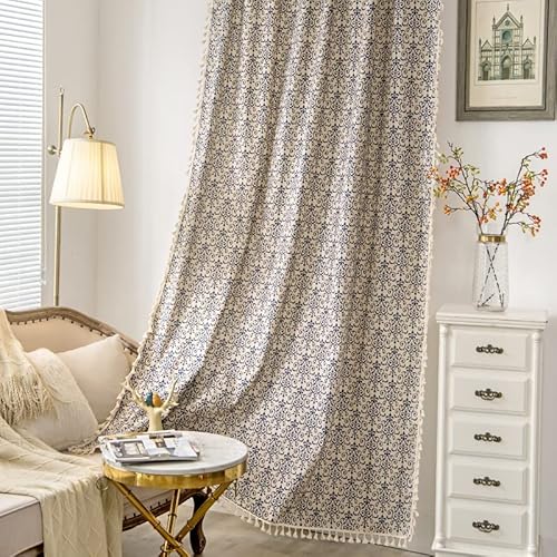 Sutuo Home Boho-Vorhang, 213,3 cm lang, halbverdunkelnd, böhmisches Damast, marokkanisches Blumenmuster, verdunkelnde Vorhänge, Quasten, Stangentasche, Fensterbehandlungsvorhänge für Schlafzimmer, 1 von Sutuo Home