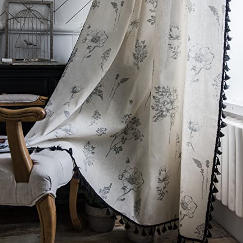 Sutuo Home Boho-Vorhang mit handgefertigten Quasten, Stangentasche, Fensterbehandlung, Vintage, rustikal, böhmisch, französisch, Bauernhaus, 1 Bahn 149.9 cm Bx213.4 cm L, graues Blumenmuster Sutuo Home Boho-Vorhang mit handgefertigten Quasten, Stangentasche, Fensterbehandlung, Vintage, rustikal, böhmisch, französisch, Bauernhaus, 1 Bahn 149.9 cm Bx213.4 cm L, graues Blumenmuster von Sutuo Home