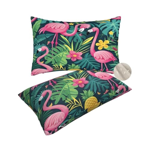 2 Stück Kissenbezug 30x50 cm Dekokissen, Kissen Flamingo Kissenbezüge, Leinen Sofakissen Lendenkissen, Kissenbezug Tropische Pflanzen Pillow Case Zierkissen für Stuhl Couch Wohnzimmer Deko -zt274 von Suuhoonnz