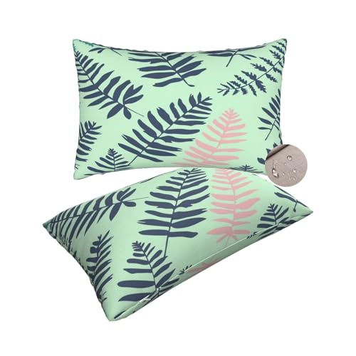 Outdoor Kissen Wetterfest 2er Set Gartenkissen, Outdoor Kissenbezug 40x70 cm Kopfkissenbezug mit Verstecktem Reißverschluss, Outdoorkissen Dekokissen für Auto Balkon Patio (Sage Grün/Blätter) -zt255 von Suuhoonnz