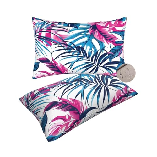 Outdoor Kissen Wetterfest 2er Set Gartenkissen, Outdoor Kissenbezug 50x70 cm Kopfkissenbezug mit Verstecktem Reißverschluss, Outdoorkissen Dekokissen für Auto Patio (Modern/Tropische Pflanzen) -zt299 von Suuhoonnz