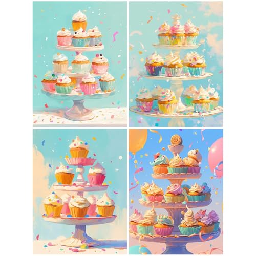 4 Stück Diamond Painting Niedlich 70x100 cm, 5D Diamond Painting Erwachsene DIY Basteln Mädchen 10 Jahre, Bastelset Erwachsene und Kinder Edelsteinkunst Mosaikherstellung Set, Dimonds Kuchen S265-Y von Suuiizaa