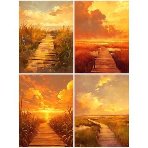 4 Stück Diamond Painting Sonnenuntergang 40x60 cm, 5D Diamond Painting Erwachsene DIY Basteln Mädchen 10 Jahre, Bastelset Erwachsene Kinder Edelsteinkunst Mosaikherstellung Set, Dimonds Brücke S270-Y von Suuiizaa