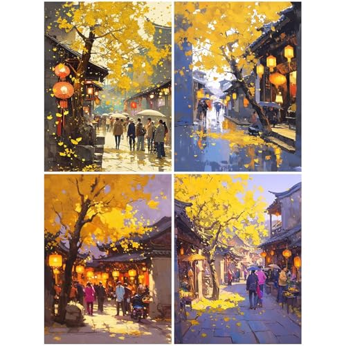 4er Diamond Painting Kinder Architektur 30x40 cm 5D Diamond Painting Set für Mädchen Jungs 8 DIY Mosaikherstellung Basteln Erwachsene Frauen, Baum Diamonds für Wohnzimmer, Büro, Wand Dekoration S68-Y von Suuiizaa