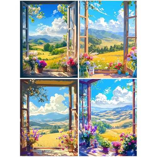 4er Diamond Painting Kinder Fenster 70x90 cm 5D Diamond Painting Set für Mädchen Jungs 6 8 10 DIY Mosaikherstellung Basteln Erwachsene Frauen, Landschaft Diamonds für Schlafzimmer, Dekoration S151-Y 4er Diamond Painting Kinder Fenster 70x90 cm 5D Diamond Painting Set für Mädchen Jungs 6 8 10 DIY Mosaikherstellung Basteln Erwachsene Frauen, Landschaft Diamonds für Schlafzimmer, Dekoration S151-Y von Suuiizaa