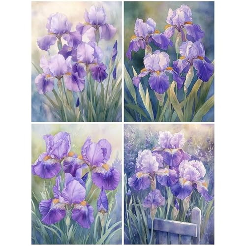 4er Diamond Painting Kinder Iris 40x50 cm 5D Diamond Painting Set für Mädchen Jungs 6 DIY Mosaikherstellung Basteln Erwachsene Frauen, Pflanzen Diamonds für Wohnzimmer, Schlafzimmer, Dekoration S47-Y von Suuiizaa