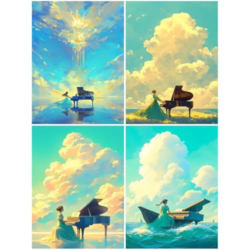 4er Diamond Painting Kinder Prinzessin 60x80 cm 5D Diamond Painting Set für Mädchen 6 DIY Mosaikherstellung Basteln Erwachsene Frauen, Klavier Diamonds für Wohnzimmer, Schlafzimmer, Dekoration S62-Y von Suuiizaa
