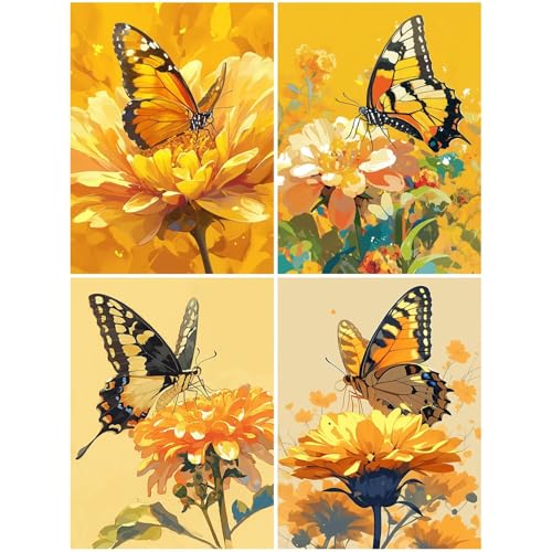 4er Diamond Painting Kinder Schmetterling 40x50 cm 5D Diamond Painting Set für Mädchen 10 DIY Mosaikherstellung Basteln Erwachsene Frauen, Chrysantheme Diamonds für Wohnzimmer, Büro, Dekoration S64-Y von Suuiizaa