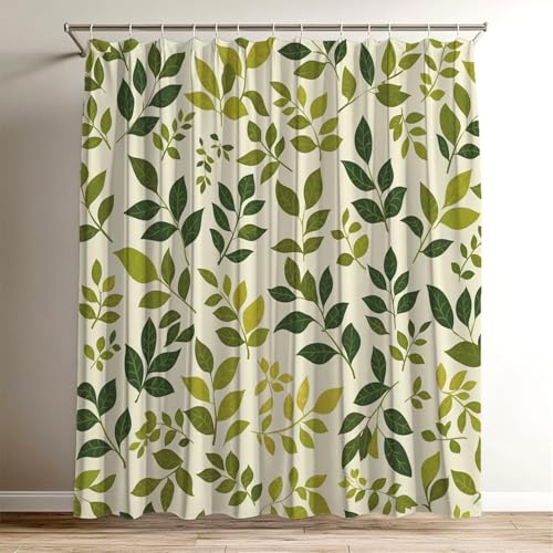 Duschvorhang Beige Duschvorhang 180x240 cm, Waschbar Polyester Stoff für Shower Curtains, Wasserdicht Badewannenvorhang Leaf mit 12 Duschvorhangringe, Duschvorhänge für Badewanne Badezimmer, Wy-657 von Suuiizaa