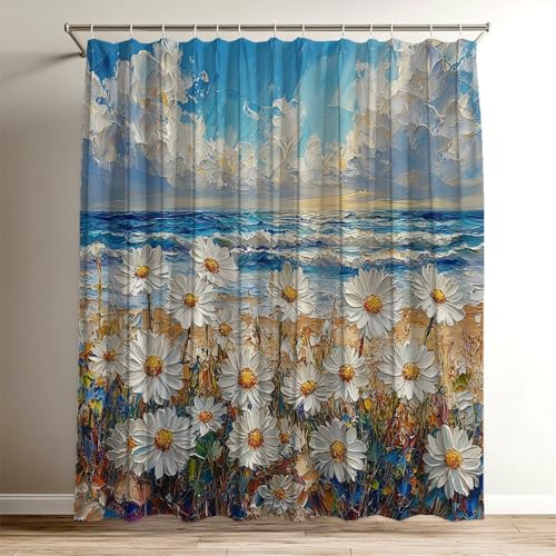 Duschvorhang Meer Duschvorhang 180x220 cm, Waschbar Polyester Stoff für Shower Curtains, Wasserdicht Badewannenvorhang Daisy mit 12 Duschvorhangringe, Duschvorhänge für Badewanne Badezimmer, Wy-639 Duschvorhang Meer Duschvorhang 180x220 cm, Waschbar Polyester Stoff für Shower Curtains, Wasserdicht Badewannenvorhang Daisy mit 12 Duschvorhangringe, Duschvorhänge für Badewanne Badezimmer, Wy-639 von Suuiizaa