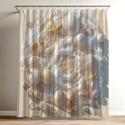 Duschvorhang Shell Duschvorhang 120x150 cm, Waschbar Polyester Stoff für Shower Curtains, Wasserdicht Badewannenvorhang Strand mit 12 Duschvorhangringe, Duschvorhänge für Badewanne Badezimmer, Wy-667 Duschvorhang Shell Duschvorhang 120x150 cm, Waschbar Polyester Stoff für Shower Curtains, Wasserdicht Badewannenvorhang Strand mit 12 Duschvorhangringe, Duschvorhänge für Badewanne Badezimmer, Wy-667 von Suuiizaa