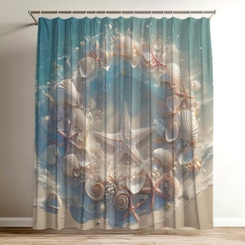 Duschvorhang Strand Duschvorhang 100x120 cm, Waschbar Polyester Stoff für Shower Curtains, Wasserdicht Badewannenvorhang Meer mit 12 Duschvorhangringe, Duschvorhänge für Badewanne Badezimmer, Wy-661 von Suuiizaa