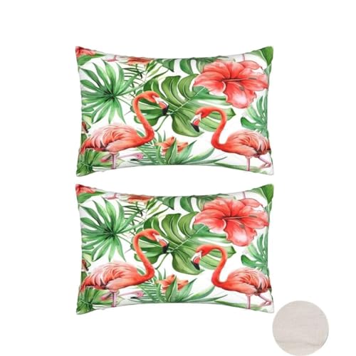 Kissenbezug 30x50 cm 2er Set, Deko Kissen Flamingo Sofakissen mit Unsichtbarem Reißverschluss, Outdoor Kissen Pflanze Kissenbezüge Frühling für Couch Stuhl Bett Aesthetic Room Decor, Geschenke -DF6 von Suuiizaa