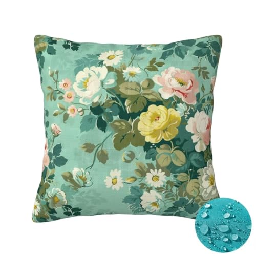 Outdoor Kissen Wetterfest 2 Stück Entenei-Blau Kissenbezug 45x45 cm, Sommer Gartenkissen Deko Outdoor Sitzkissen Wetterfest, Kissenbezüge Blume Outdoorkissen, Balkon Terrasse Patio Garten Deko -OZ76 von Suuiizaa