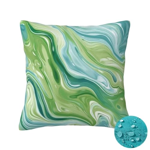 Outdoor Kissen Wetterfest 2 Stück Grün Kissenbezug 50x50 cm, Sommer Gartenkissen Deko Outdoor Sitzkissen Wetterfest, Kissenbezüge Abstrakt Outdoorkissen für Balkon Terrasse Patio Garten Deko -OZ306 von Suuiizaa