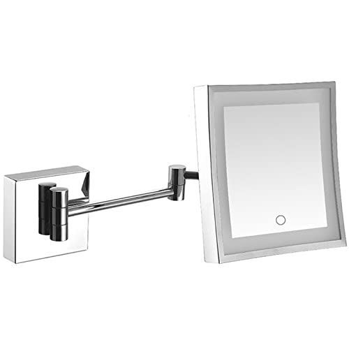 Suuim Schminkspiegel mit Touch-Screen-Dimmfunktion, Beleuchtung und 3-facher Vergrößerung, quadratischer LED-Badezimmerspiegel zur Wandmontage, drehbarer, ausziehbarer Rasierspiegel von Suuim