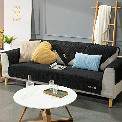 Suuki Sofaschonbezug,Couch Decken üBerwurf,Hussen für Sofa,2/3/4-Sitzer-Sofasitzbezug,Couchbezüge aus Stoff/Leder,Couch-Schonbezug,rutschfest,verschleißfest,Sofasparschutz-Schwarz_90 * 180 cm von Suuki