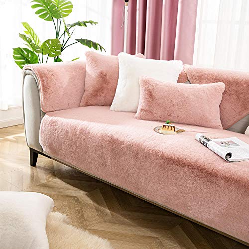 Suuki schonbezug Sofa,Sofa Decken überwurf,Hochwertiger Plüsch-Sofakissenbezug,Dicke rutschfeste Sofa-Sofabezüge,warme Sofagarnitur,Komfort-Couchschutz-Rosa_90 * 180 cm von Suuki