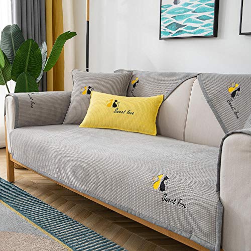 sesselläufer,schonbezüge couch,couchdecke,Katzenstickerei Sofasitzbezug für Haustiere,Hunde,universelle Sofakissenbezüge aus Maissamt,rutschfester Sofaschoner für Ledercouch-grau_Kissenbezug 30 * 50 von Suuki