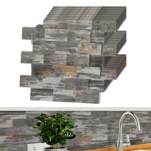 Suusolny 10 Stück Vinyl PVC Fliesenaufkleber 34x29cm Küchenrückwand Selbstklebende Fliesen Klebefliesen Fliesensticker Fliesen Klebefolie für Bad, Küche Strukturierte Oberfläche -Muster A von Suusolny