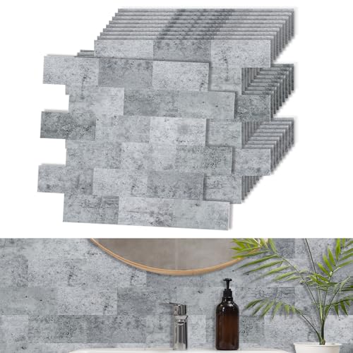 Suusolny 10 Stück Vinyl PVC Fliesenaufkleber 34x29cm Küchenrückwand Selbstklebende Fliesen Klebefliesen Fliesensticker Fliesen Klebefolie für Bad, Küche Strukturierte Oberfläche -Muster E von Suusolny