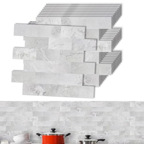 Suusolny 10 Stück Vinyl PVC Fliesenaufkleber 34x29cm Küchenrückwand Selbstklebende Fliesen Klebefliesen Fliesensticker Fliesen Klebefolie für Bad, Küche Strukturierte Oberfläche -Muster F von Suusolny