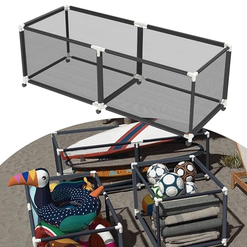 Suusolny 1200L Sportball Aufbewahrungswagen mit Rädern Sportgeräte Aufbewahrungsregal,PVC‑Rohre & Flexibles Netzdesign,Multifunktionales Organizer für Fitnessraum, Garage & Garten,Schwarz von Suusolny