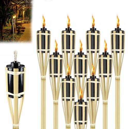 Suusolny 12er Set Gartenfackeln Bambus Gartenfackel Ölfackeln für draußen Höhe: 90 cm mit Docht Nachfüllbar Outdoor Fackeln Dekorative Fackeln Partyfackeln Terrassenfackeln von Suusolny