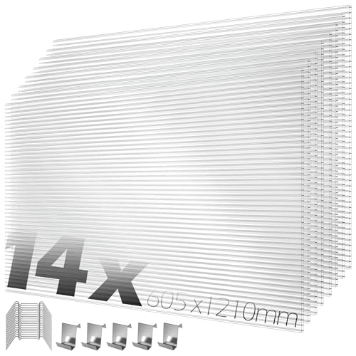 Suusolny 14 Stück Doppelstegplatten 4mm Dick Polycarbonat Hohlkammerstegplatten 10,25 m² UV-beständig Platten Für Gewächshaus Gartenbau Carports Gewächshausplatten Stegplatte mit Klammern & Clips von Suusolny