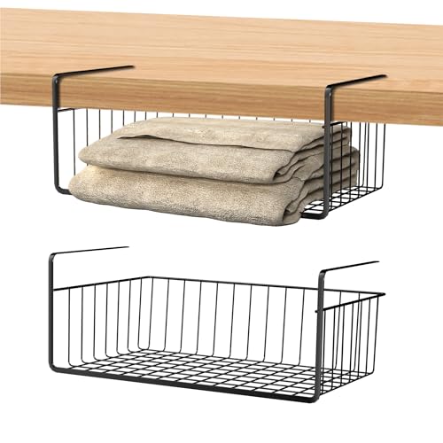 Suusolny 2er Set Hängekorb Unterregal Aufbewahrungskorb Metall Schwarz Korb-Organizer Regaleinhängekorb für Büro Küche Speisekammer Schrank von Suusolny