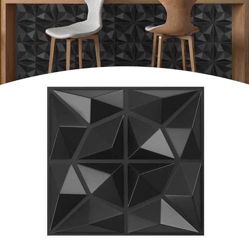 Suusolny 3D Wandpaneele Hochsteifes PVC Dekoren Deckenpaneele Wandverkleidung Wanddeko Wasserfest Paneele Wand 6m², 24 Stück - Kristall Schwarz von Suusolny