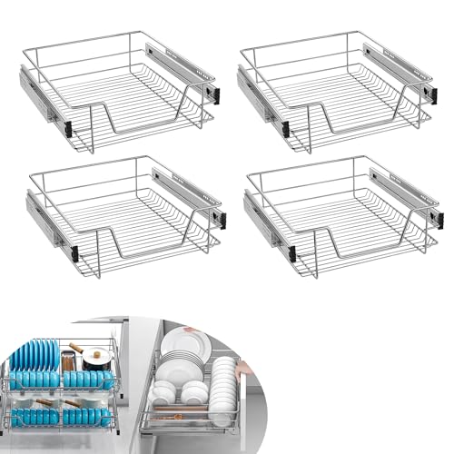 Suusolny 4er Küchenschrank Teleskopschublade Apothekerschrank Schlafzimmerschublade Einsatz Teleskopschienen Ausziehbare Ablage Schrankauszug Küchen Regal Organizer Vollauszug für 50cm Schränke von Suusolny