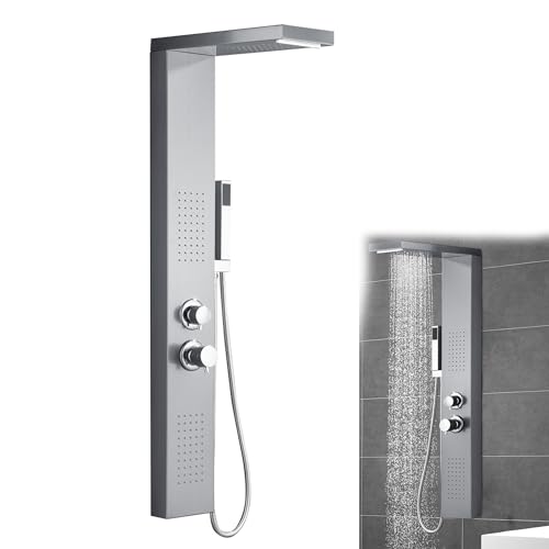 Suusolny 5-in-1 Duschpaneel Duschsystem Dusche Regendusche Set Multifunktional Duschset 304 Gebürstet Edelstahl mit Handbrause Regendusche Massagedusche & Wasserfalldusche für Badezimmer Silber von Suusolny